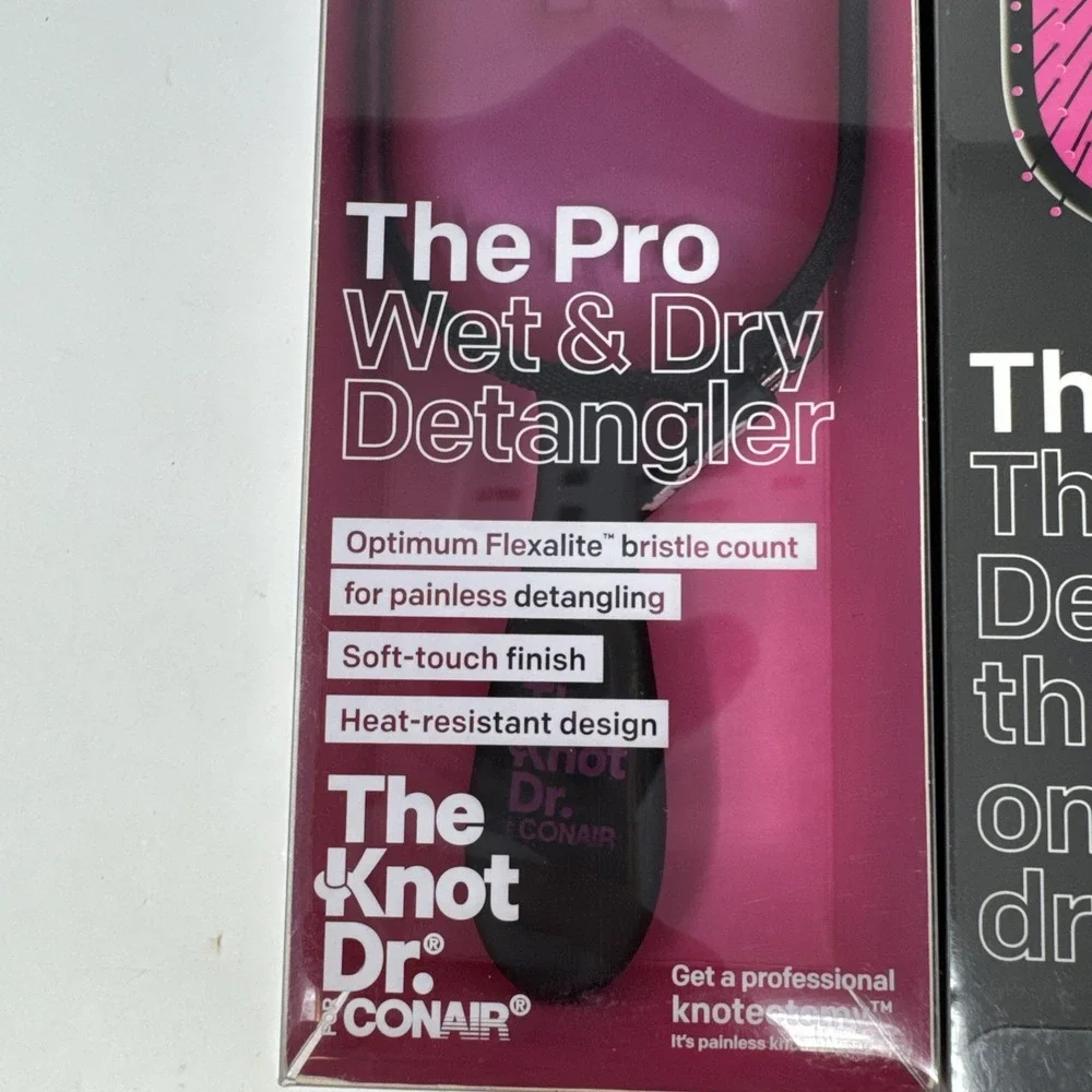 2 Pack Conair Wet Dry Hair Detangler Brush Knot Doctor Pink Case Heat Resistant